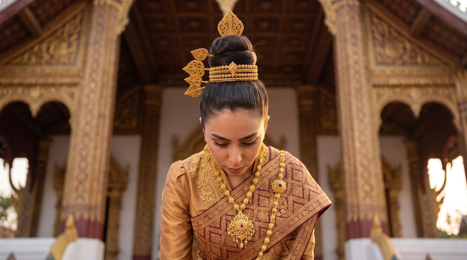 Portrait of Miss HR with gold headdress