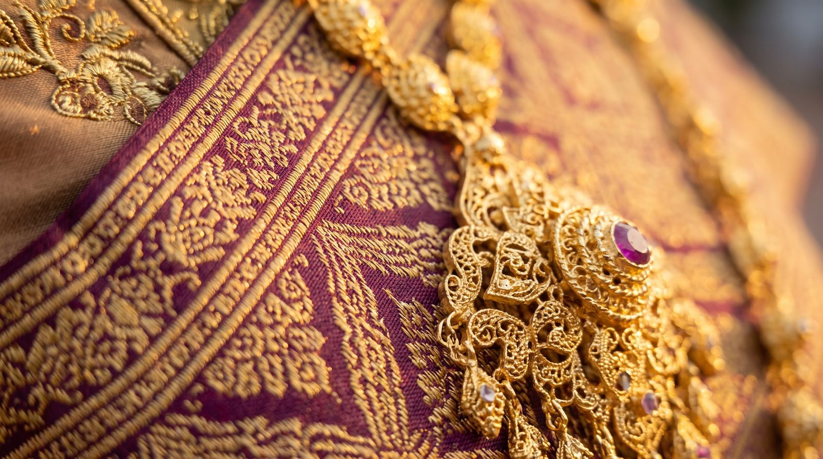 Macro detail of woven gold textile